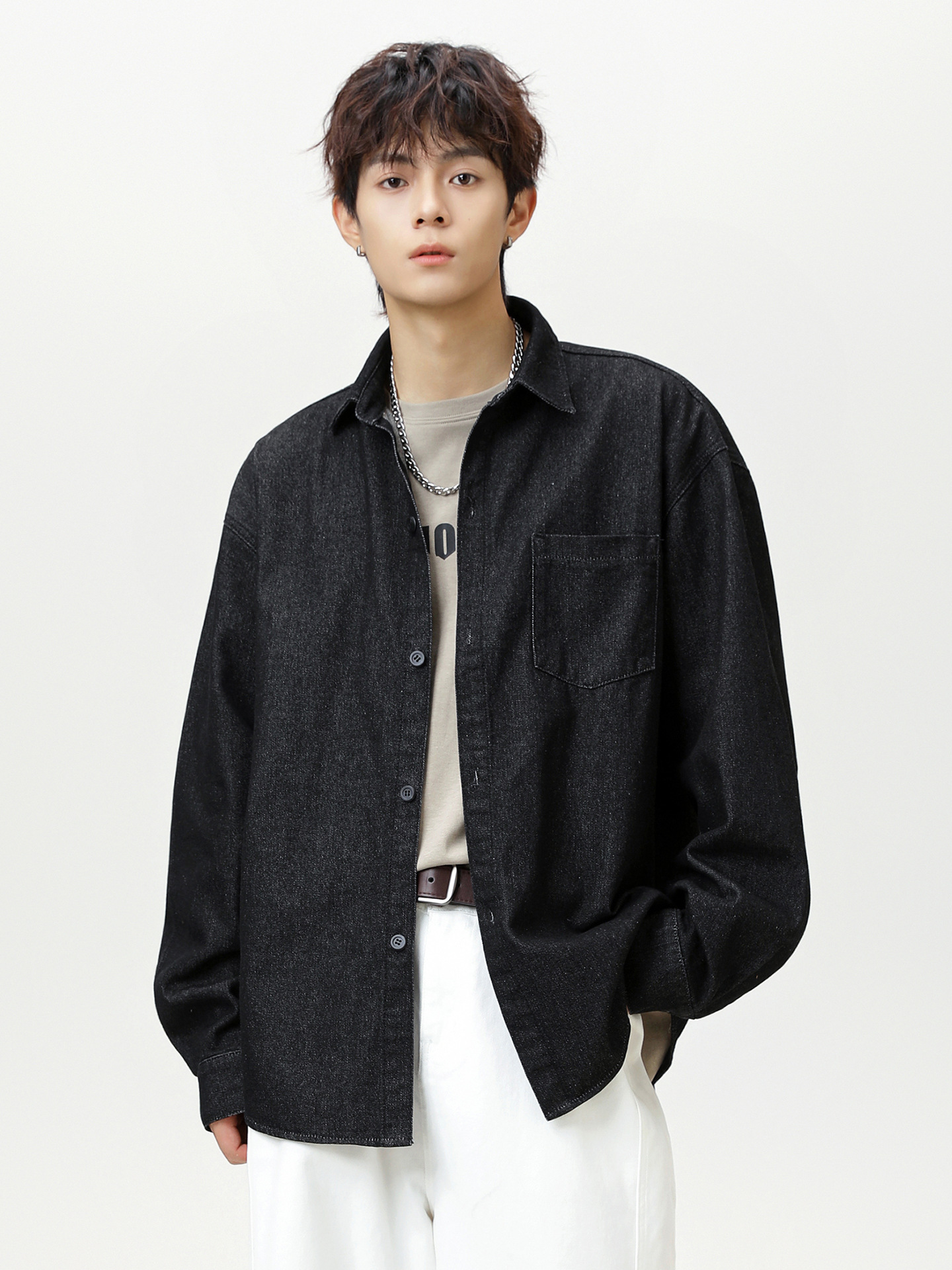 CL27033 Solid color lapel jacket workwear men's 2025 new spring and autumn coat tops versatile loose simple casual