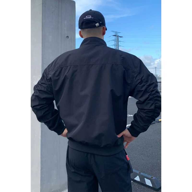 Autumn New Mens Jacket American Tough Guy style Fashion Monochrome Stand up Collar Casual Oversize Outdoors Coat Large Size W250926