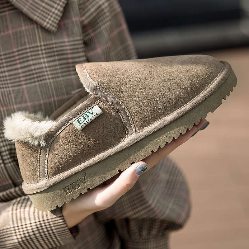 Genuine Leather for Women Short Boots Loafers Snow Cotton Shoes 2024 New Slip-On Thick Sole