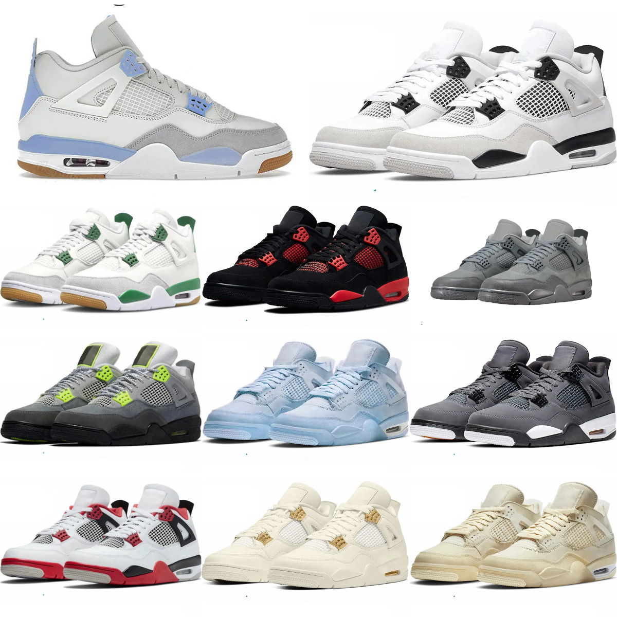 J4 4 Basketball Sports Shoes Mens Trainers 4S Military Black Cat Bred Sail Red Wet Cement Thunder Metallic Gold RetroES Outdoor Shoes Women White Oreo Tennis Sneakers