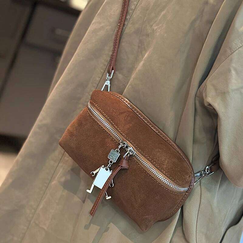 Autumn Winter Women's Mini Suede Cowhide Leather Crossbody Handbag Designer Lady Commuting Shoulder Bag OL Phone Bag Suotong2509