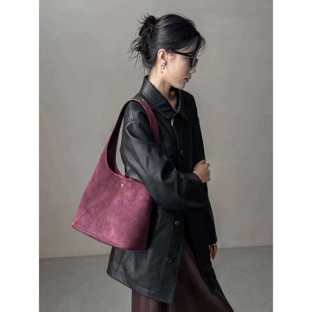 Women Hobos Vintage Solid Color Cow Suede Single Shoulder Versatile Casual Handbag Totes Autumn Office Lady Underarm Bag MDNG2509