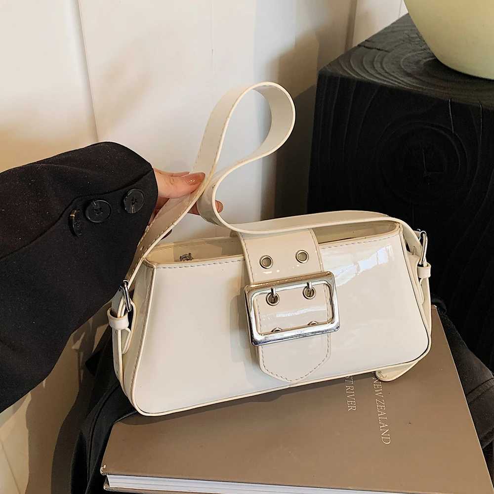 Trendy Shiny Underarm Bags Women Retro Burgundy Patent Leather Commuter Shoulder Bag Lady Luxury Texture Versatile Handbag Z250926