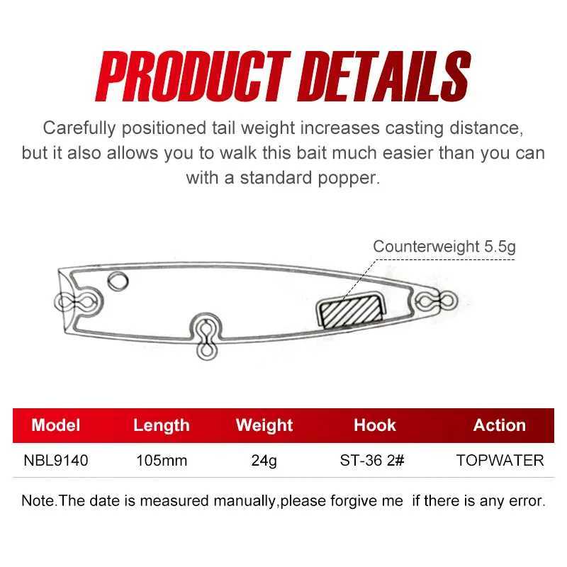 Noeby Popper Fishing Lure 105mm 24g Topwater Wobbrs Artificial Hard Bait Floating Good Action for Sea Tuna Bass Fishing Tack W250926