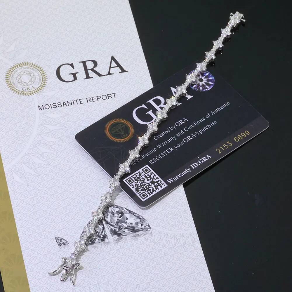 In Stock Claw Setting Lab Diamond 925Solid Silver Bracelet Hip Hop Jewelry D VVS Moissanite Diamond Cross Cluster Tennis Chain