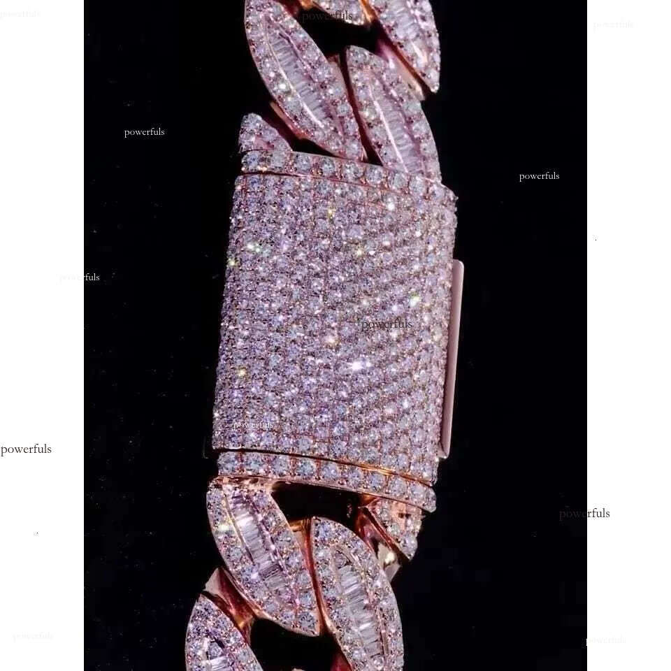 18mm Cuban Link Chain Iced Out Necklace with Baguette Round Cut VVS Moissanite Dia Tester Approved