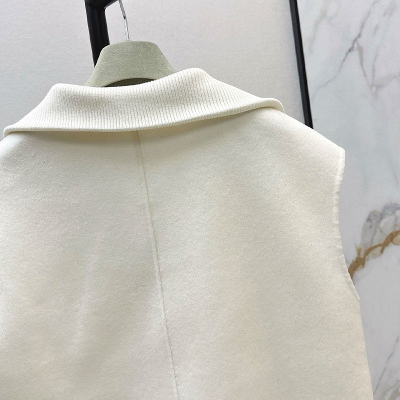 Retro Y2K Designer Luxury Women's Double-Faced Wool Vest Outerwear Knit Notch Lapel Sleeveless Zip Up Two Colors Wool Cashmere Blend Fashion Clot