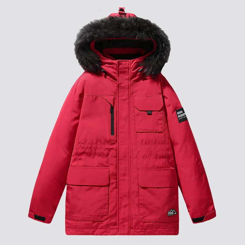 Winter Down Jacket Men Short Trendy Brand 90 White Duck Down Hooded Coat Trendy Brand Solid Color Convertible Large Fur Collar