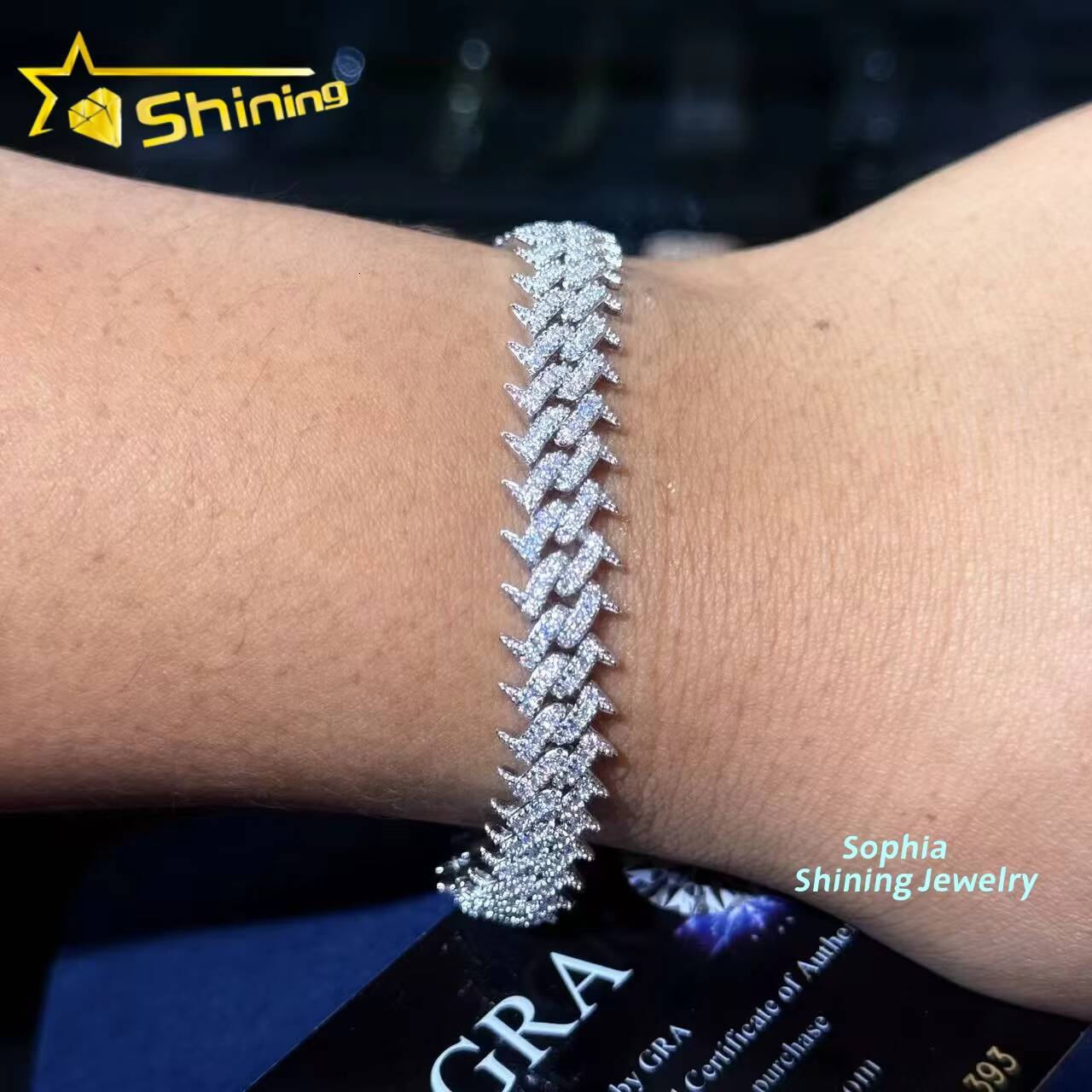 Fine Jewelry 925 Silver 10MM Thorns Spike Vvs Moissanite Cuban Bracelet Custom Men Iced Out Hip Hop Cuban Link Chain Jewelry