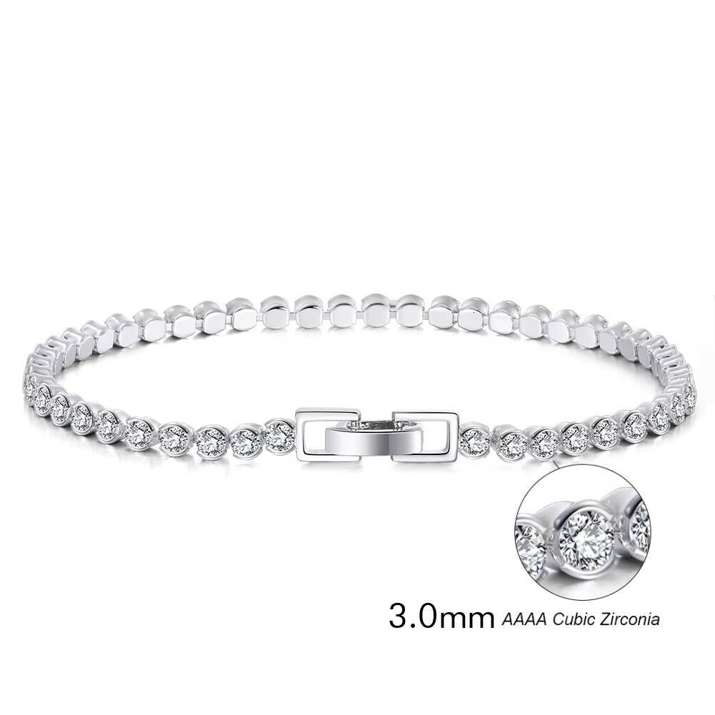 RINNTIN SB116 Men Women 925 Sterling Silver 30mm Bezel Setting Cubic Zirconia Classic Tennis Bracelet