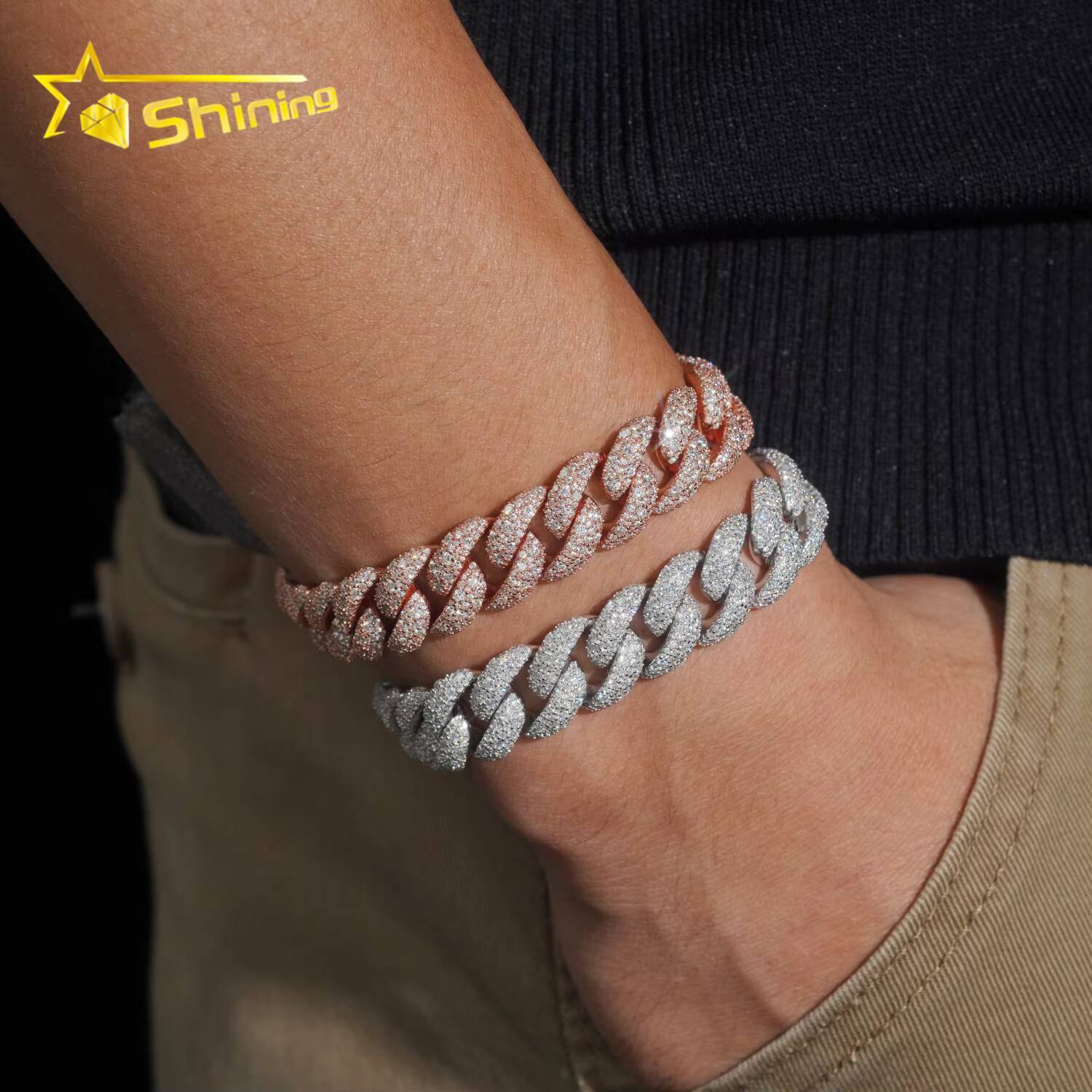 925 Silver Luxury 14mm Mosaic Setting Moissnaite Cuban Bracelet Iced Out Hip Hop Jewelry Custom Bracelet for Men