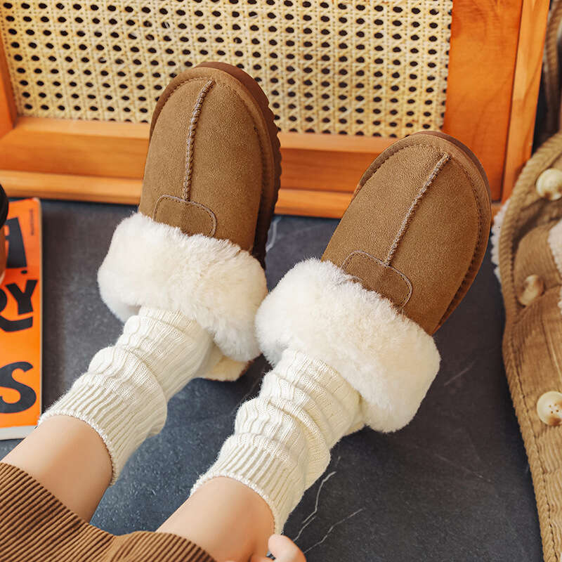 New Autumn Winter Wool Closed-Toe Thickened Warm Non-Slip Sheepskin Home Slippers designer shoes