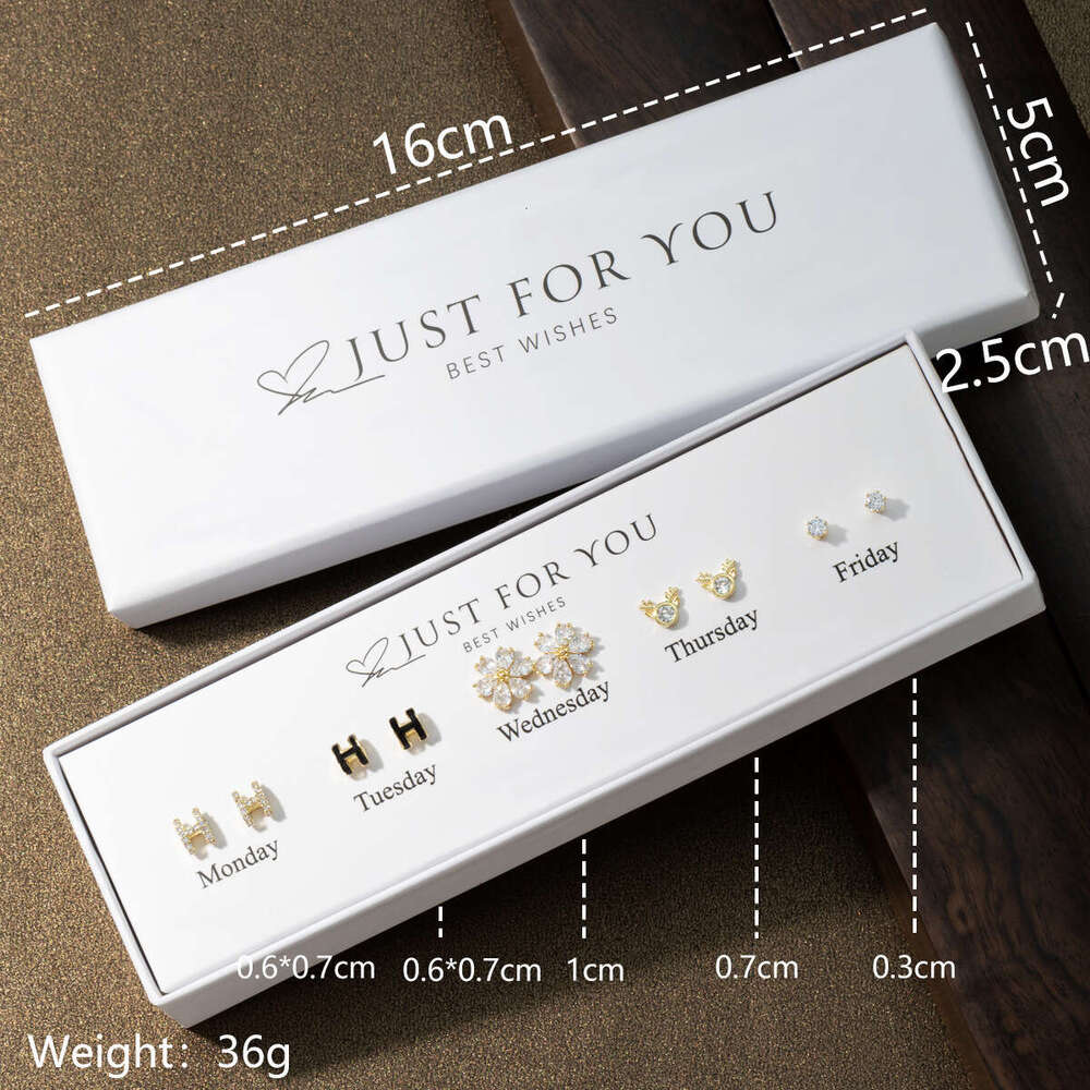 24 New Set S Sier Needle Jewelry for Women Little Cat Heart Earrings Weekly Series