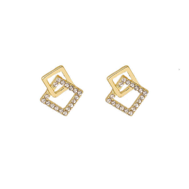 Fashion Square Zircon Geometric Earrings Simple Minimalist Style Personality Studs Exquisite High-end Versatile Ear Jewelry