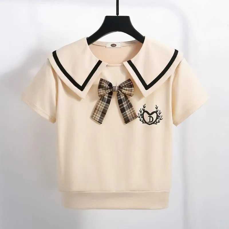 Summer Children Girls Clothes Set JK Student School Lapel Tshirts and Plaid Pleated Skirts 2 Pieces Suit Kid Top Bottom Outfits L250926GJ5Z