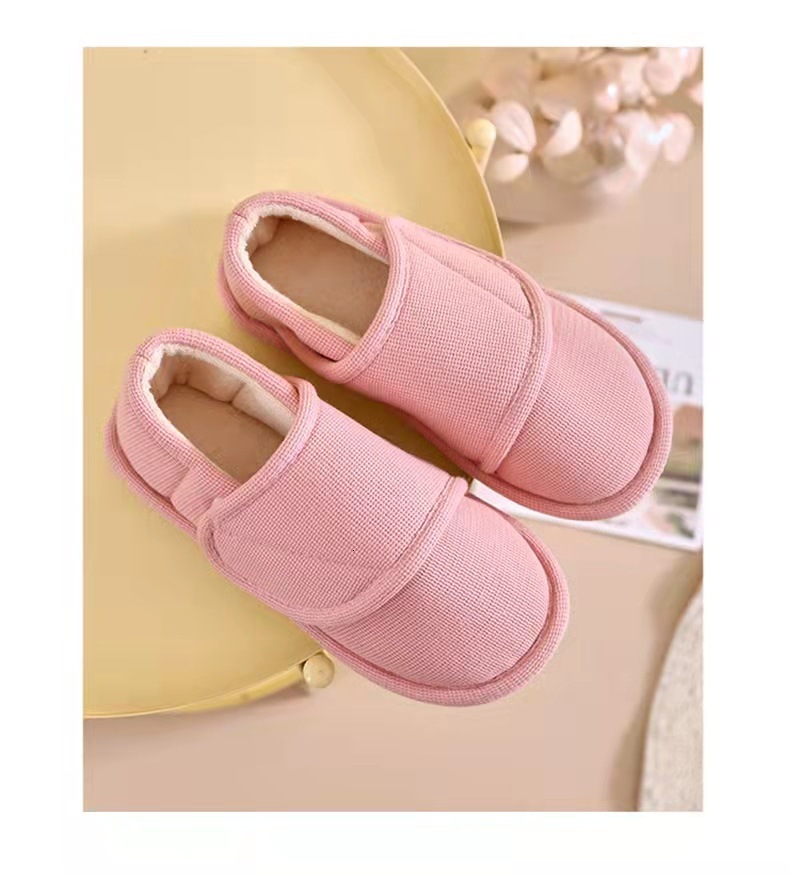 Four-Section Non-Slip TPR Rubber Grain Round Toe Flat Heel Sewing Cotton Slippers Hook and Loop Maternity Shoes ddmymarket