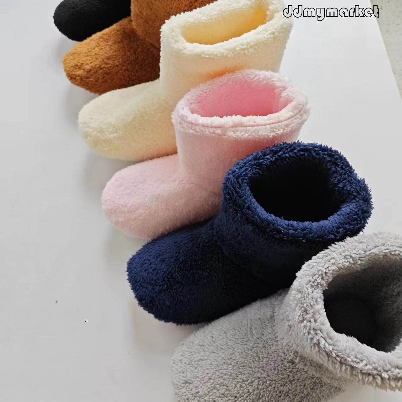Winter Japanese Style High Tube Boots with Heel, Postpartum Silent Plush Indoor Home Cotton Shoes, Warm Furry Slippers for Women ddmymarket