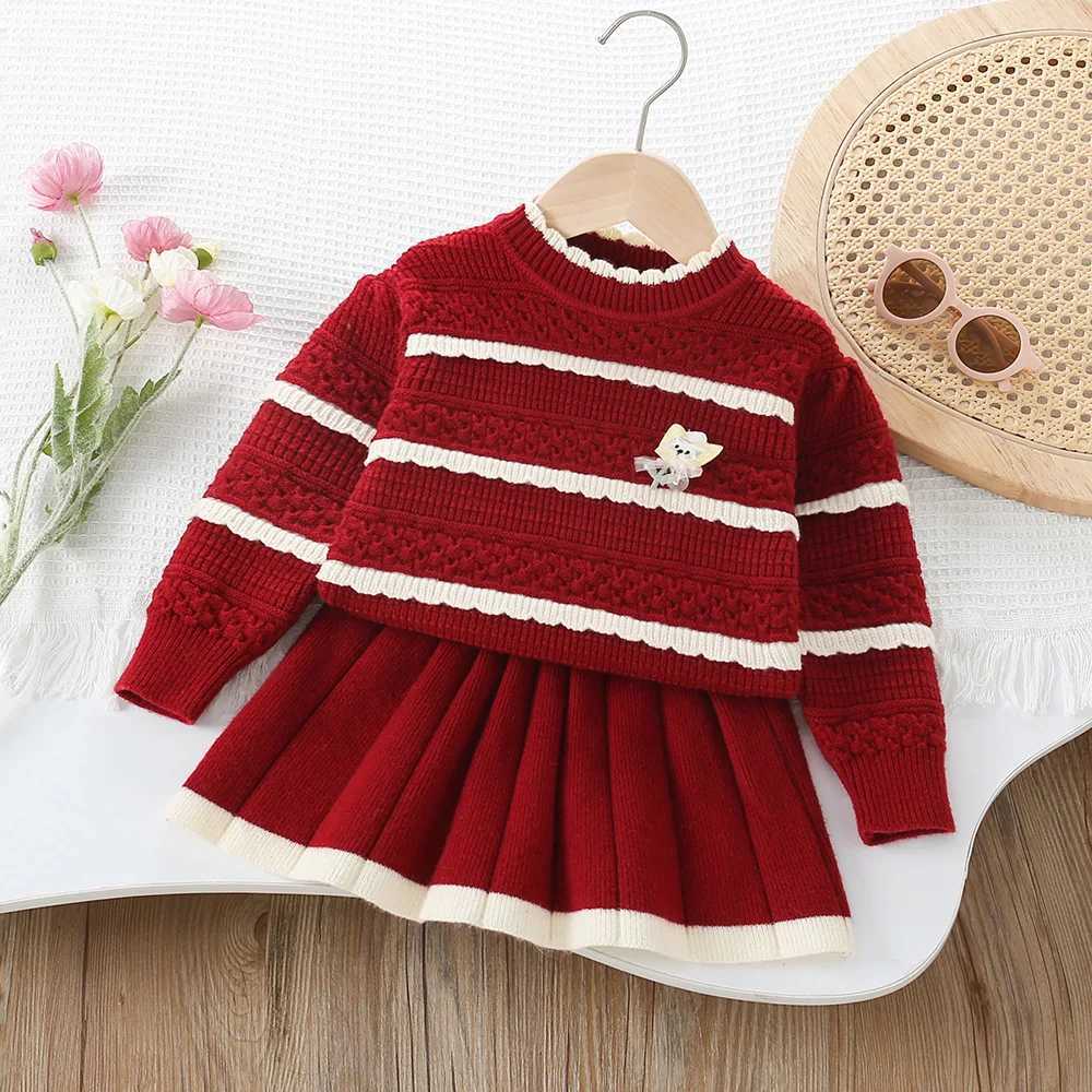 Girls Dress Clothes Sets Autumn Winter Children Woolen Jersey Sweaters Tops Skirts Kids Princess Suit For Baby Knitted Outfits 3 L250926AFOF