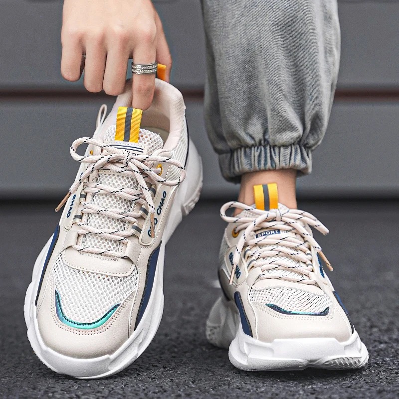 Men's Shoes 2025 New Spring Breathable Mesh Surface All-in-one Casual Men's Non-slip Increase Running Sports Shoes Elevated Design Sport Sho