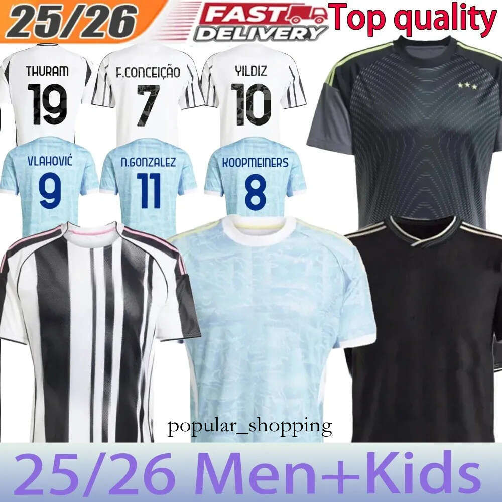 Juve 25 26 Soccer Jerseys Fans Player Home Away Yildiz Vlahovic F.Conceicao DOUGLAS LUIZ Thuram N.Gonzalez Gatti Kalulu 2025 Football Shirt Men Kids Kit Kits Fa3