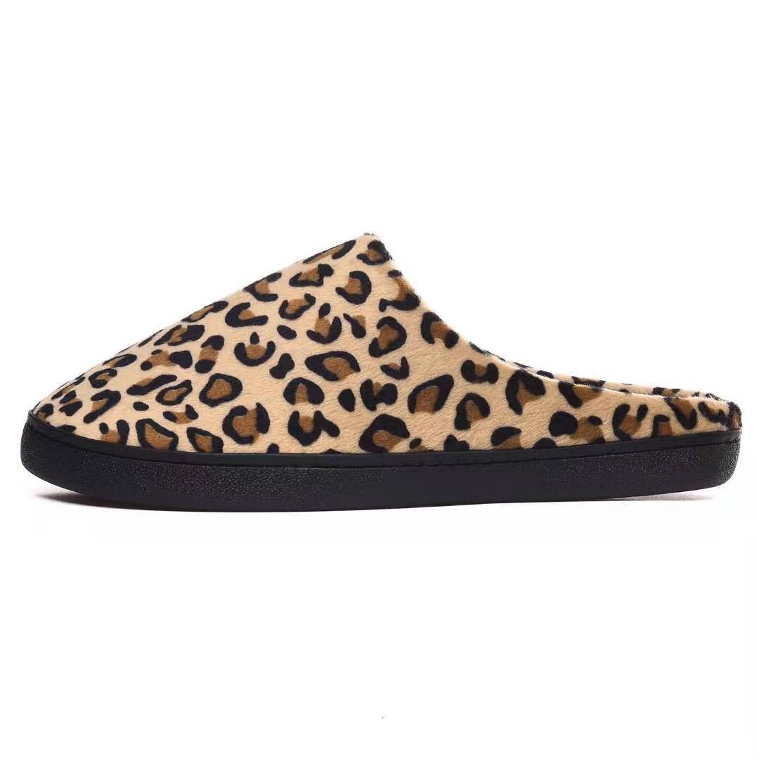 Leopard Print Memory Foam Shoes Round Toe Home Warm Simple Shallow Mouth Black Cotton Slippers ddmymarket