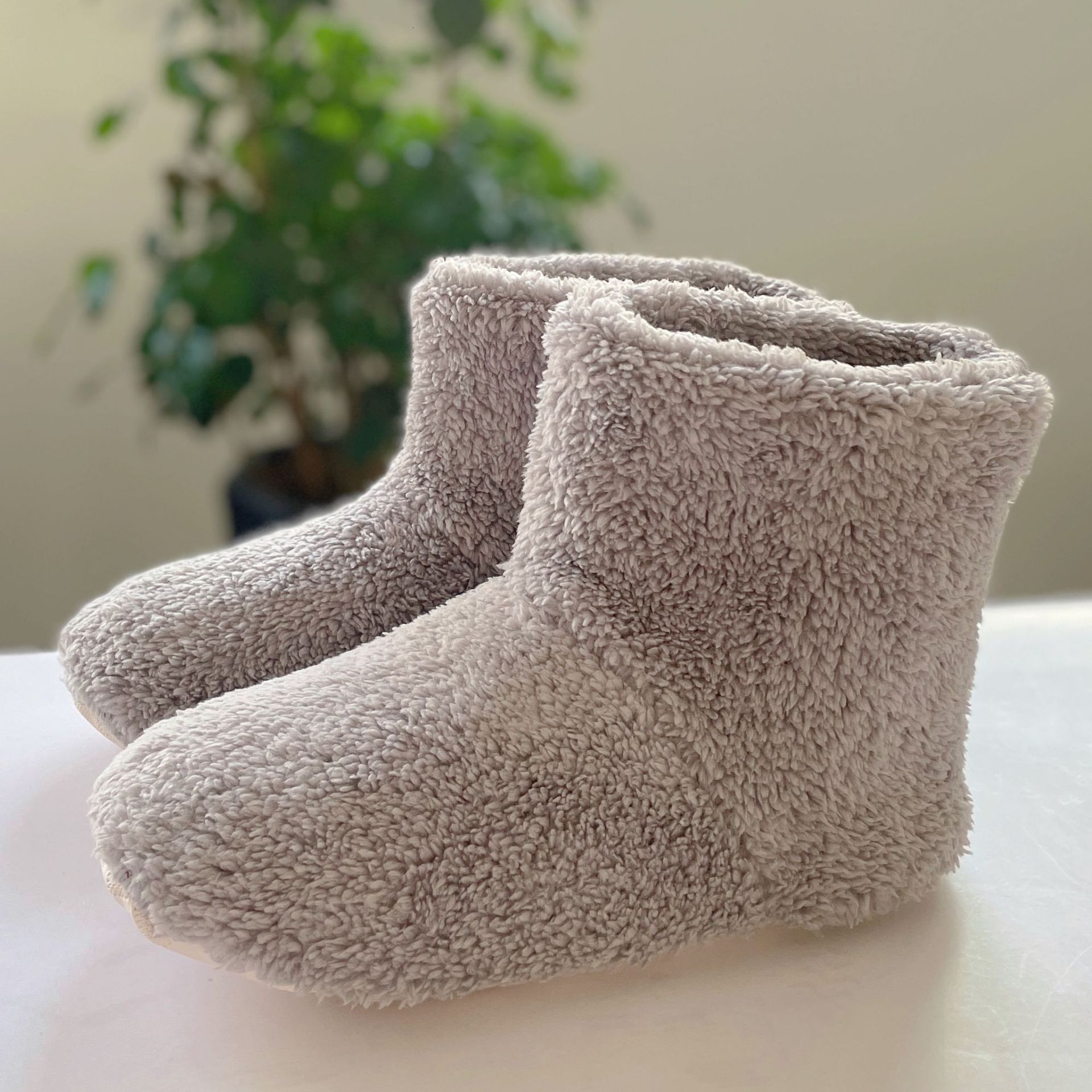 Winter Japanese Style High Tube Boots with Heel, Postpartum Silent Plush Indoor Home Cotton Shoes, Warm Furry Slippers for Women ddmymarket