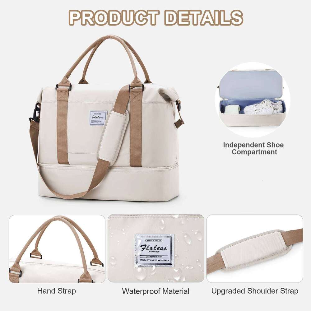 Travel Duffel Bag,Sports Tote Gym Shoulder Weekender Overnight for Women, Carry on with Wet Pocket Expandable Bag