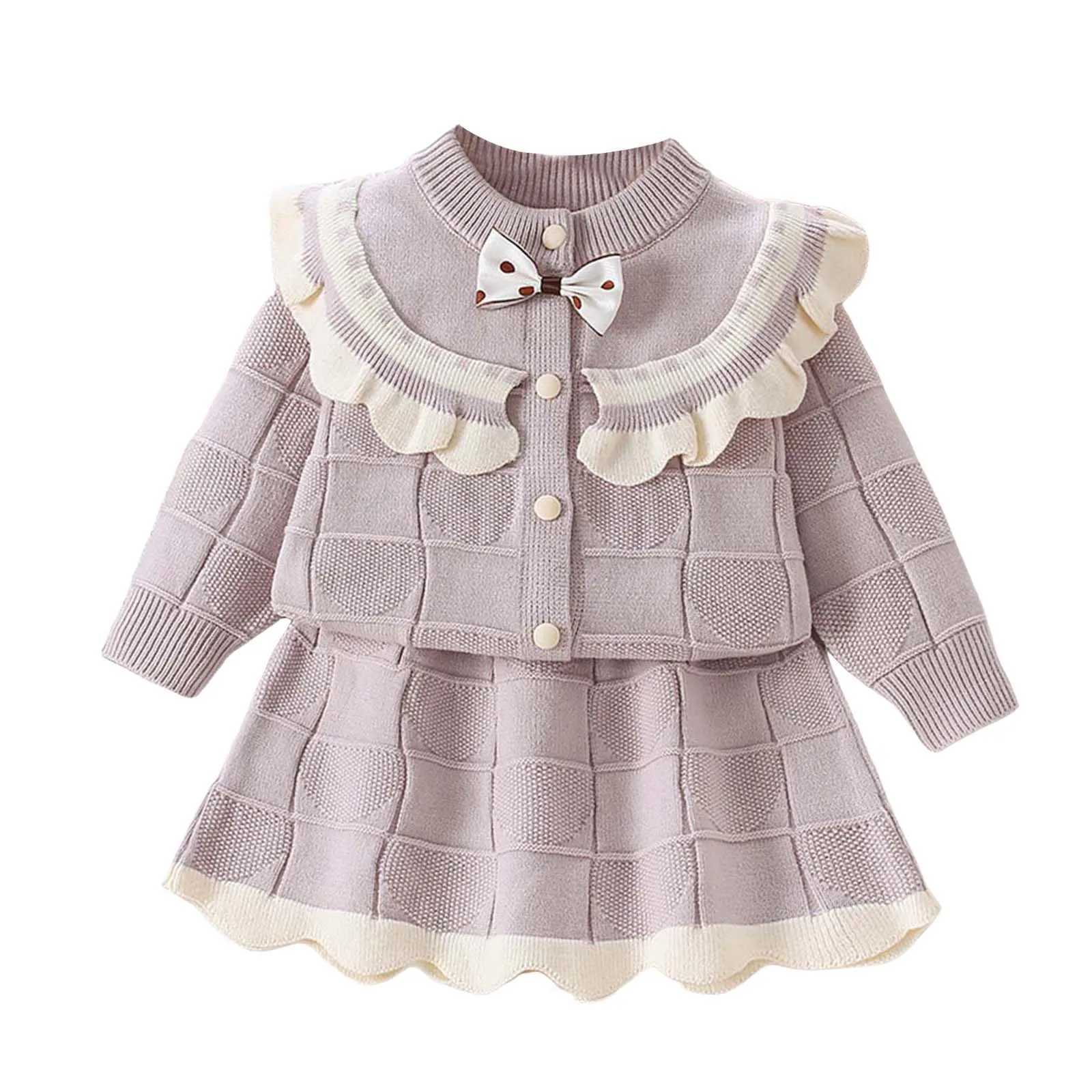 Girls Comfortable And Warm Sweater Set Girls Fashionable And Sweet Knitted Cardigan Half Skirt Set Cotton Warm Clothing L250926EBES