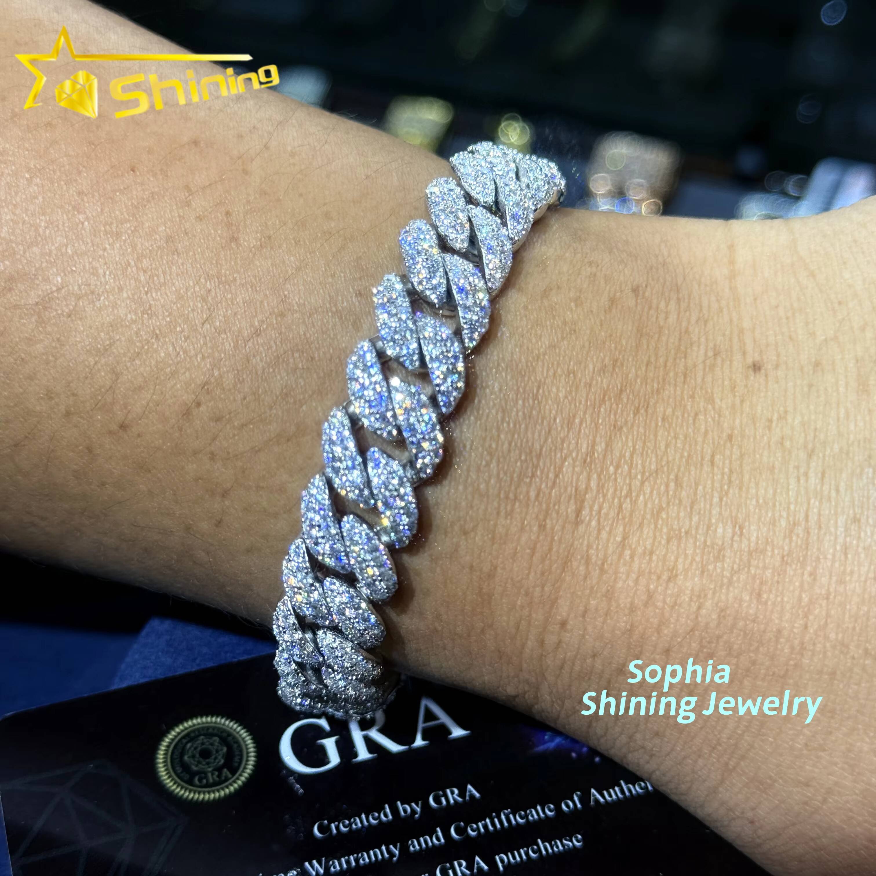 Pass Diamond Tester Rose Gold Two Tone High Quality Moissanite Diamond Hip Hop Bracelet 925 Silver Iced Out Cuban Link Bracelet