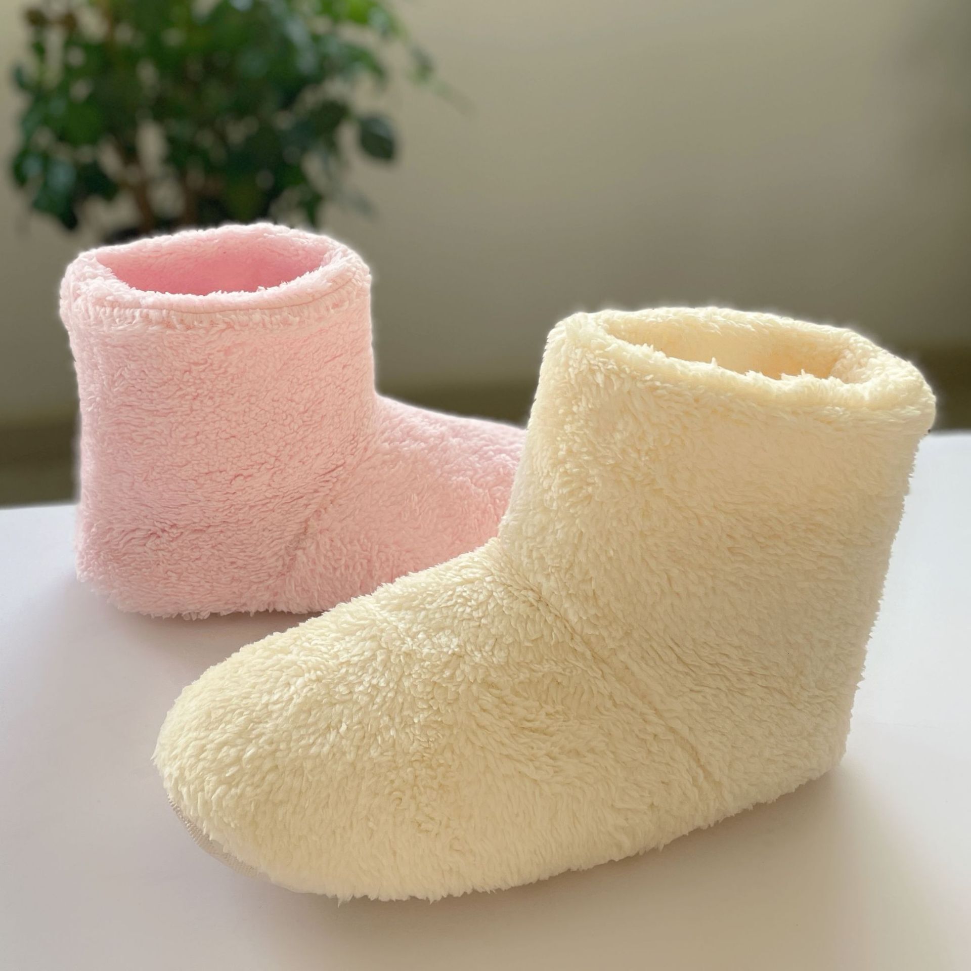 Winter Japanese Style High Tube Boots with Heel, Postpartum Silent Plush Indoor Home Cotton Shoes, Warm Furry Slippers for Women ddmymarket