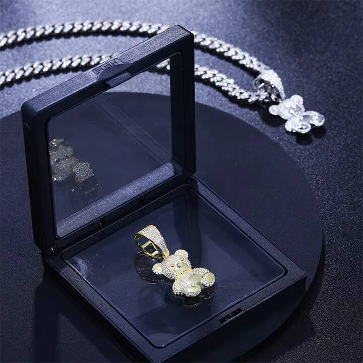 Iced Out Bear Pendant Necklace Moissanite Diamond 925 Sterling Silver Hiphop Pendant