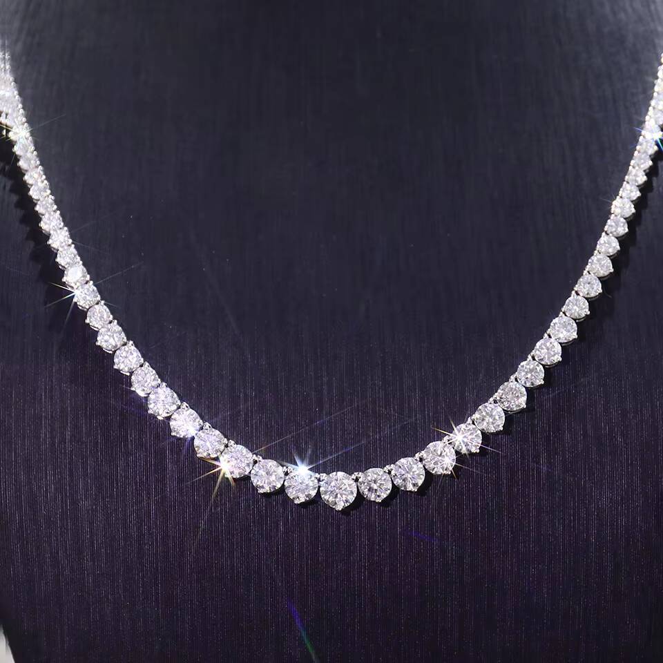 Luxury Real 18k 14K Gold Graduated Diamond Necklace Round Brilliant Cut Vvs Moissanite Diamond Necklace Customized Trend Jewelry for Women