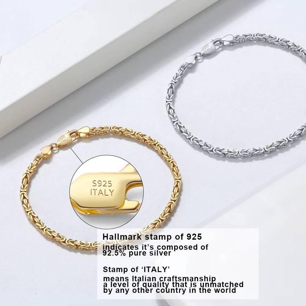RINNTIN BSB122 Handmade Italian 925 Sterling Silver 18K Gold 25mm Flat Byzantine Link Chain Bracelet for Women Men