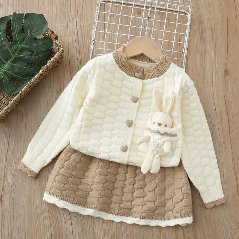 Girls Dress Clothes Sets Spring Autumn Children Woolen Jersey Sweaters Coats Skirts Kids Cute Suit For Baby Knitted Outfits 5 6Y L250926KUOM