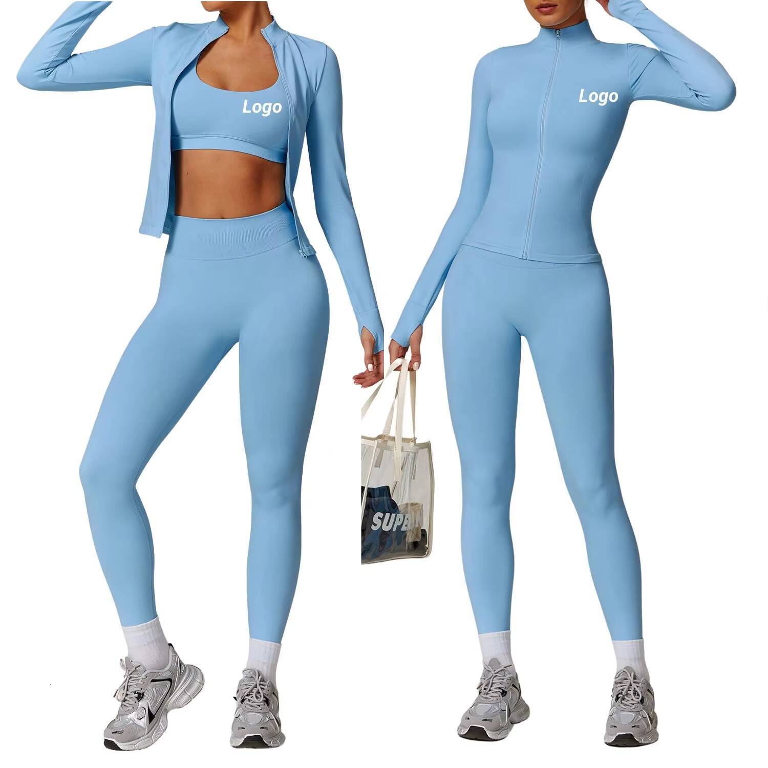 Womens High Waist Yoga Set Seamless Workout Fitness Outfit With Sports Bra Jacket High Waist Shorts Leggings Gym Activewear Set