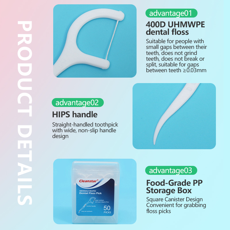 Family-Size Plastic Toothpicks 50-Count Dispensing Box with Individual Packaging Dental Floss Pick