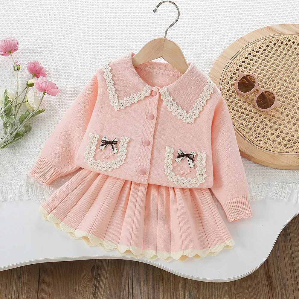 Girls Dress Clothing Sets Autumn Winter Children Woolen Jersey Sweaters Coats Skirts Kids Princess Suit For Baby Knitted Outfits L2509262JOG