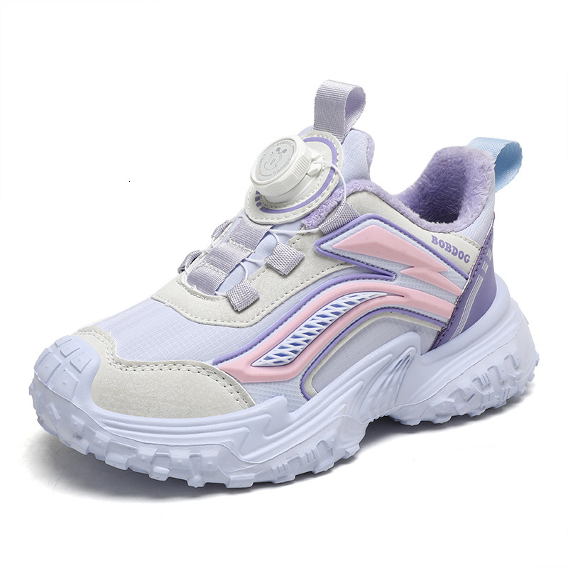 Women's shoes winter new children's leather surface wool lining double cotton sports shoes suitable for older children's trendy casual 