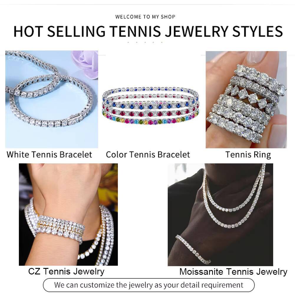 RINNTIN SB113 Wholesale Iced Out CZ Chain Jewelry Men Women Silver 2525mm Princes Cut Cubic Zirconia Tennis Bracelet