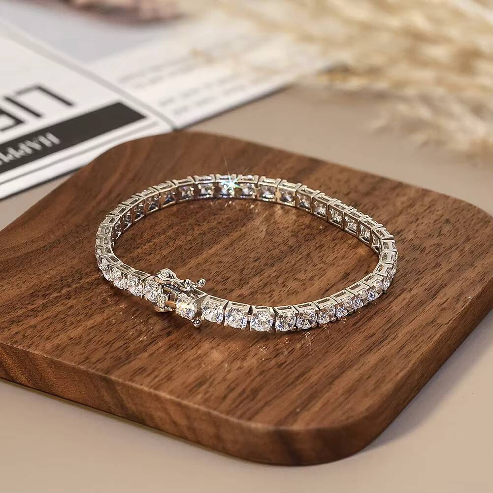 SB204 RINNTIN Hot Selling Korea Jewelry Luxury 2mm 3mm 4mm Round Cut 5A CZ Prong Setting 925 Sterling Silver Tennis Bracelet