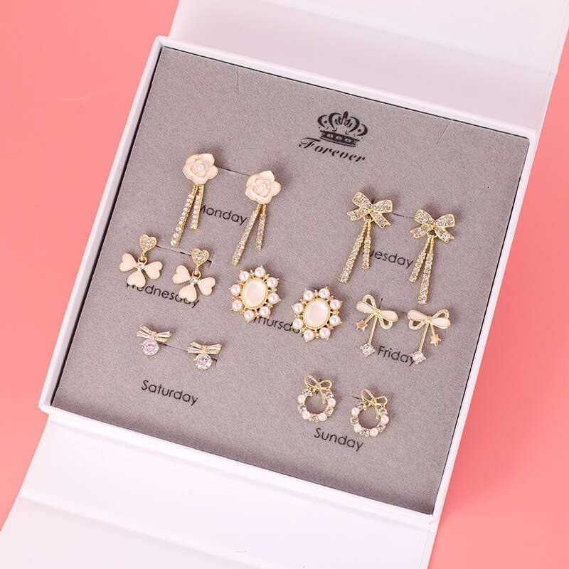 Sier Needle Flower Pearl Weekly Earrings for Women Personality Temperament Internet Celebrity Same Style Girlfriend Gift