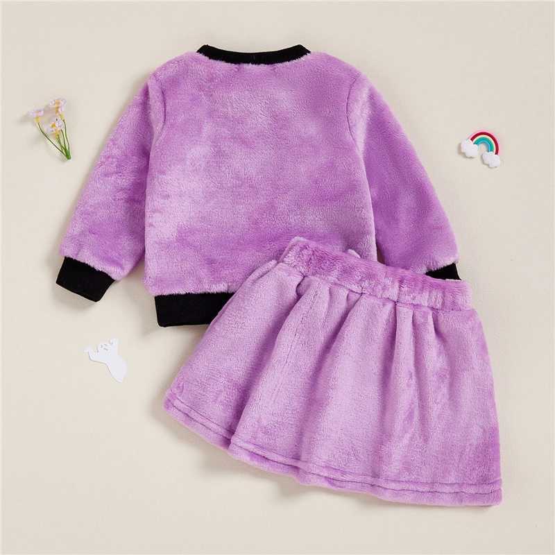 Toddler Baby Girl Fall Outfits Halloween Embroidered Crew Neck Long Sleeve Pullover Tops with Bow Mini Skirt 2 Pcs Set L250926WWRH