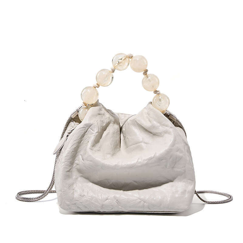 Luxury bag New Chinese Style Personality Niche First Layer Cowhide Women Handheld Grain Lunch Box Beaded Handbag Crossbody Bag