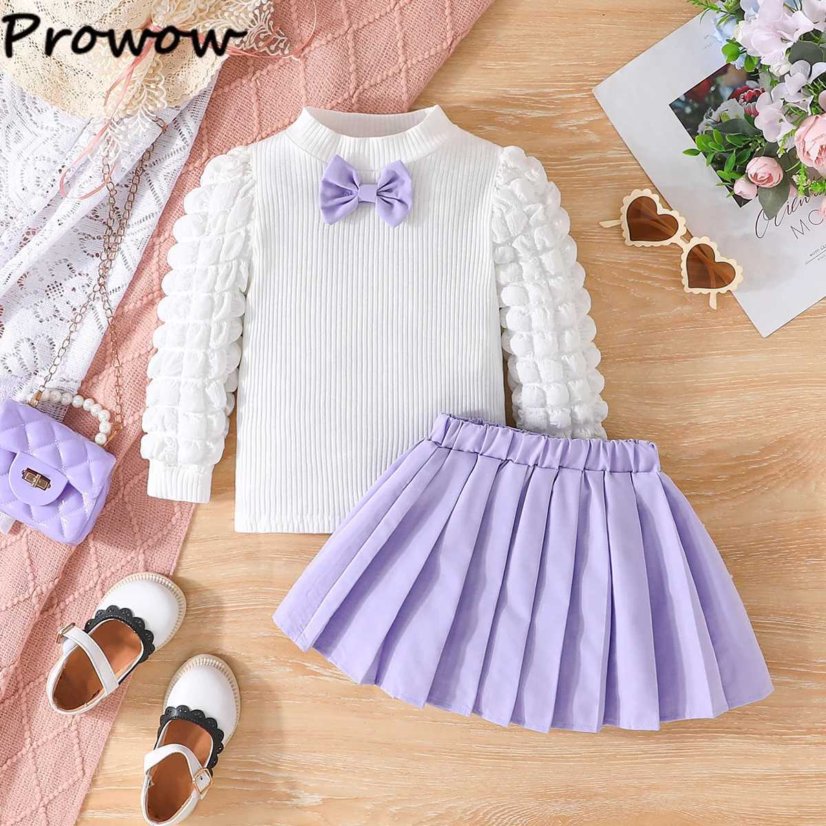 38Y Childrens Clothing Girls Autumn Winter Outfits Bubble Sleeve White Top and Pleated Skirt Two Piece Sets For Baby Kids Girl L250926FJS7