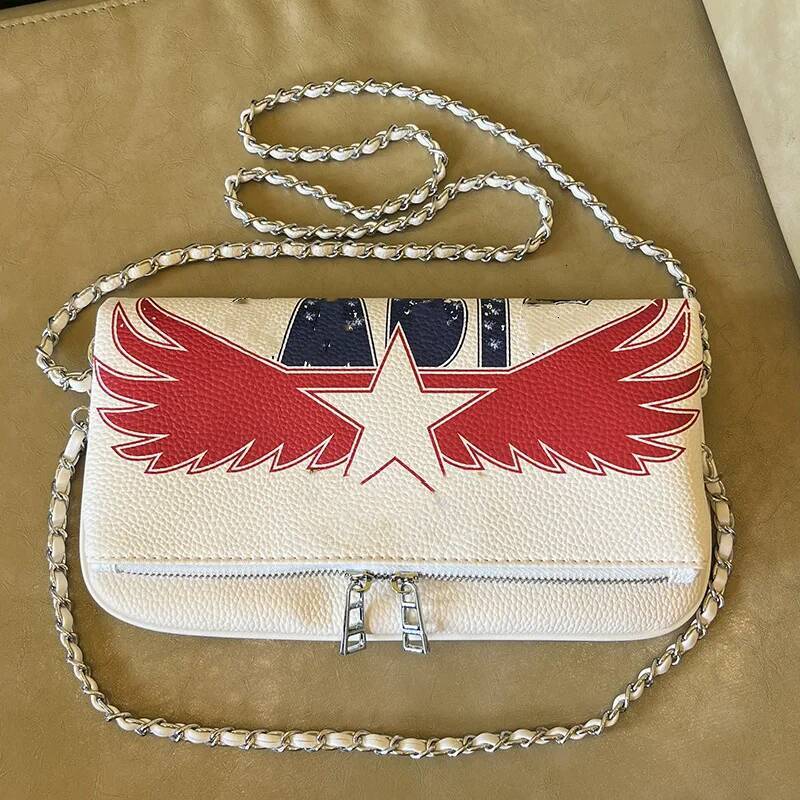 New Graffiti Illustration Printed Classic Fashion Versatile Chain Flip Back Shoulder Wings Women's Bag ita bag high-quality