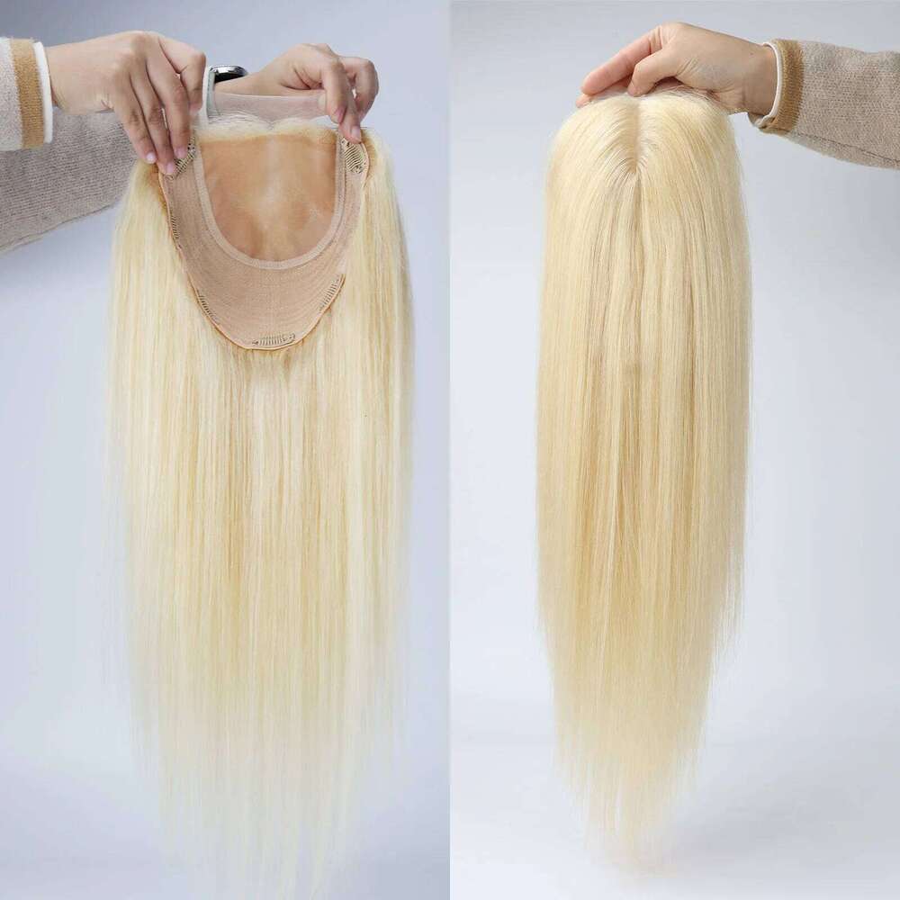 #613 Honey Blonde Virgin Human 6x6 4x4 Inch Silk Base Topper For Women Big Size Hair Pieces With Clips In