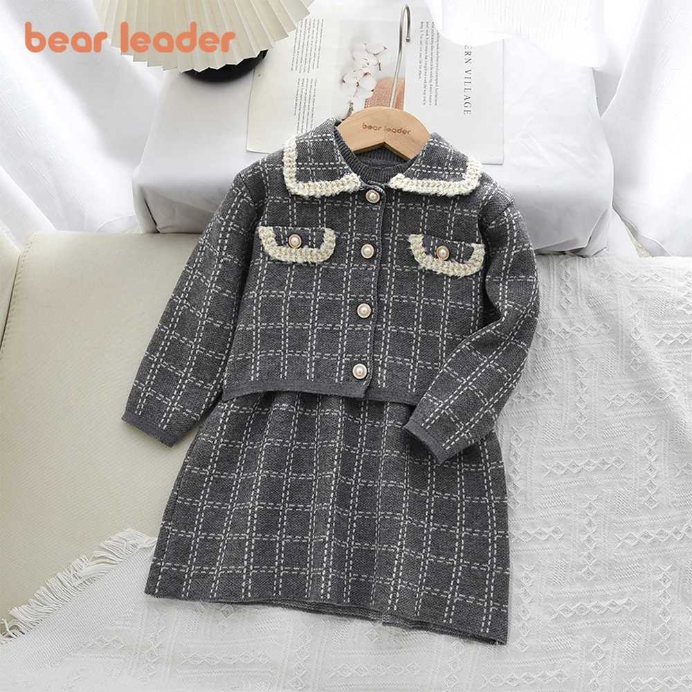 Bear Leader Autumn Winter Fashionable Casual Childrens Clothing Gray Sleeveless Dress Long Sleeved Sweater Jacket Girls Set L250926SCAR