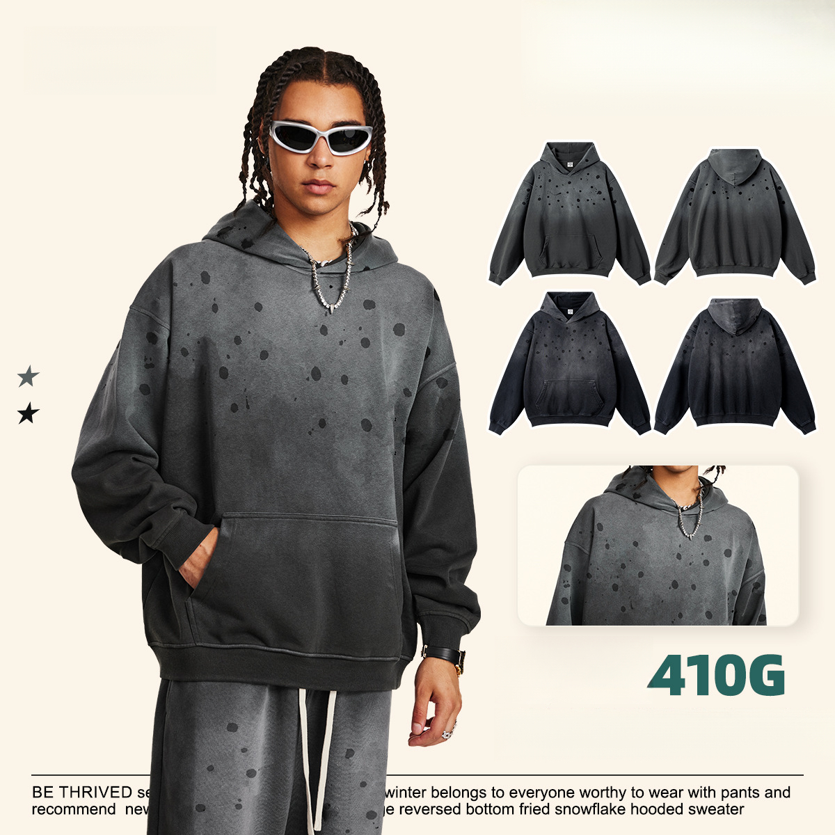 Designer Clothing Luxury Hoodie BE Men's Clothing 2025 Autumn Craft Hooded Sweatshirt Loose European Size Cross-border High Street Men's Ret