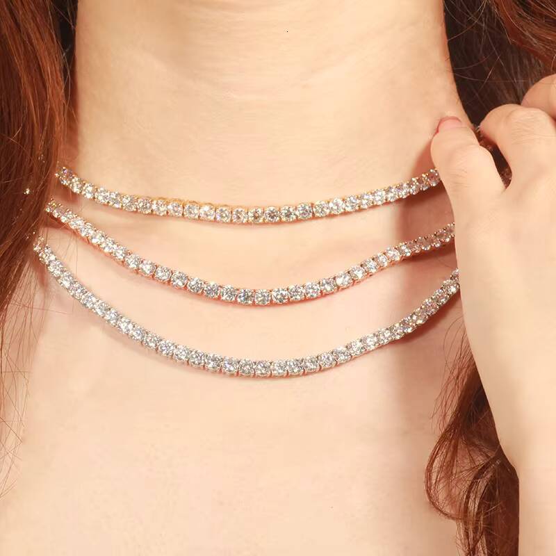 Starsgem Moissanite Diamond Setting Very Shining 3mm 4mm 5mm 6mm Moissanite Tennis Necklace for Gift