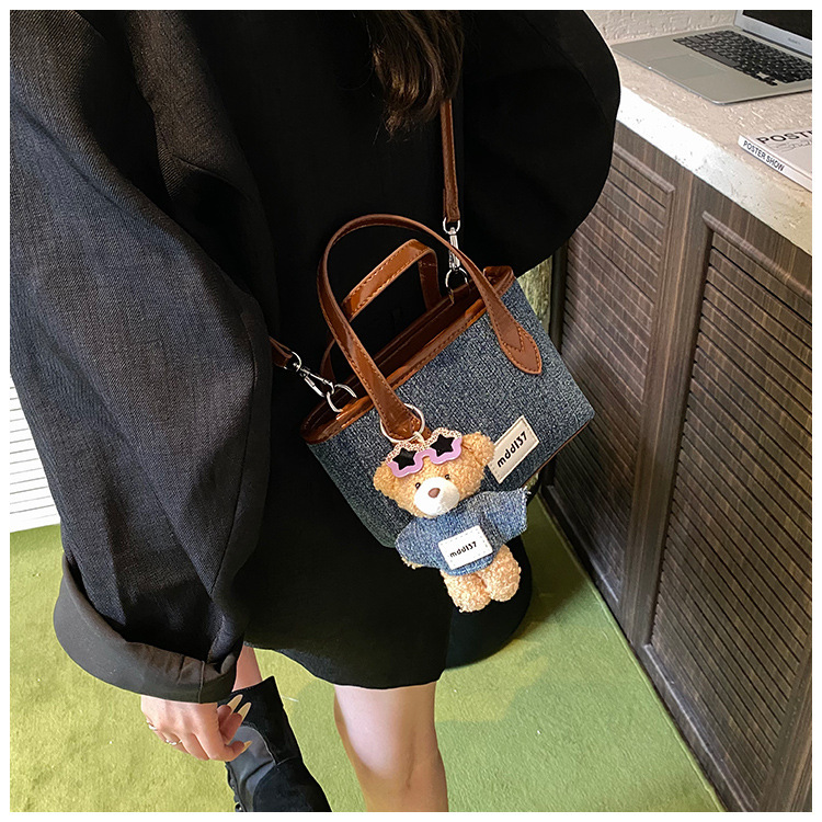 Autumn new Bag color blocked women's handbag retro style fashionable casual commuting denim shoulder bag light luxury designer bag